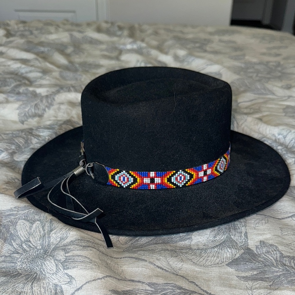 Minnetonka Black Felt Hat with Beaded Band